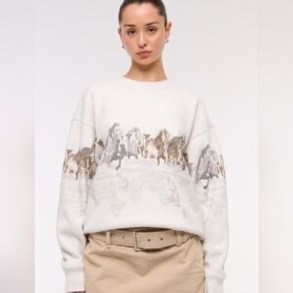 Abercrombie & Fitch Tops - Abercrombie & Fitch Horses Sunday Sweatshirt XL Cream Soft A&F Western Oversized